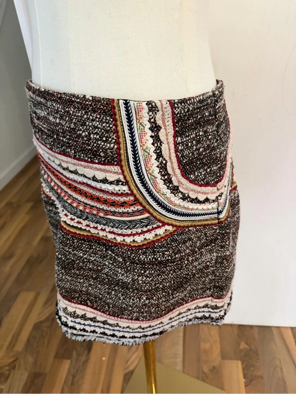 Unique Statement Piece Tweed Mini Skirt Brown Brown Multi, Large, Like New